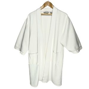 T-Y Hyatt At Home Cotton Waffle Robe Adult Size S/M White Unisex Emerald No Belt